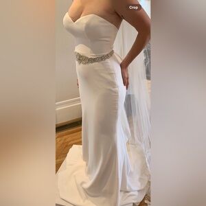 Strapless White Wedding Dress with Beaded Waist